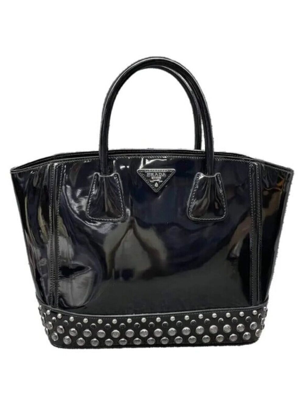Authentic Prada Patent Leather Studded Tote Black Spazzolato Shoulder Bag - Picture 2 of 16